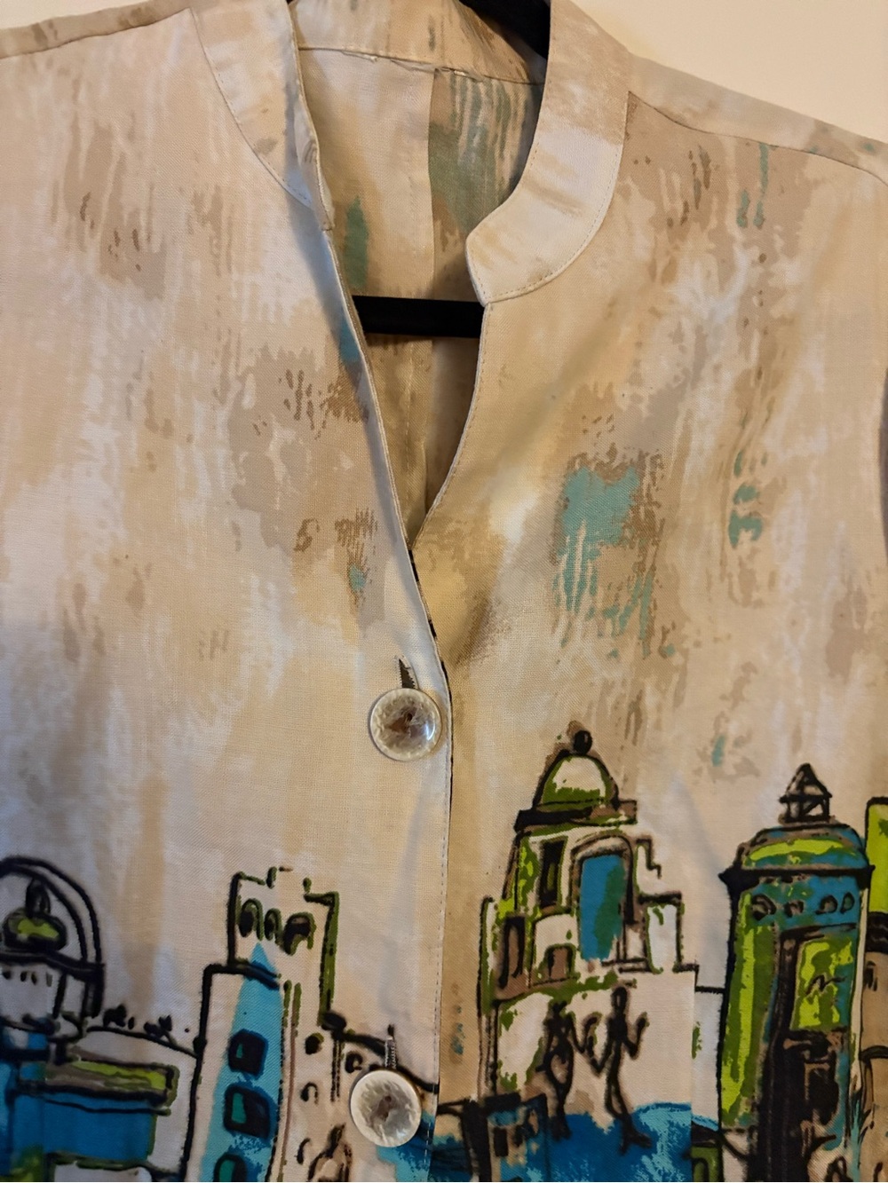 Abstract City Print Cropped Jacket - Blue & Green - Picture 3 of 5